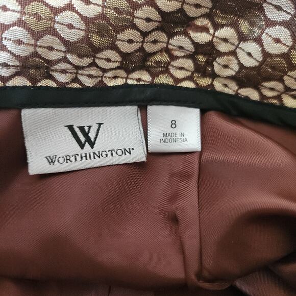 Worthington Gold Metallic Sequin Pencil Skirt with Belt Women’s Size 8 - Picture 4 of 10